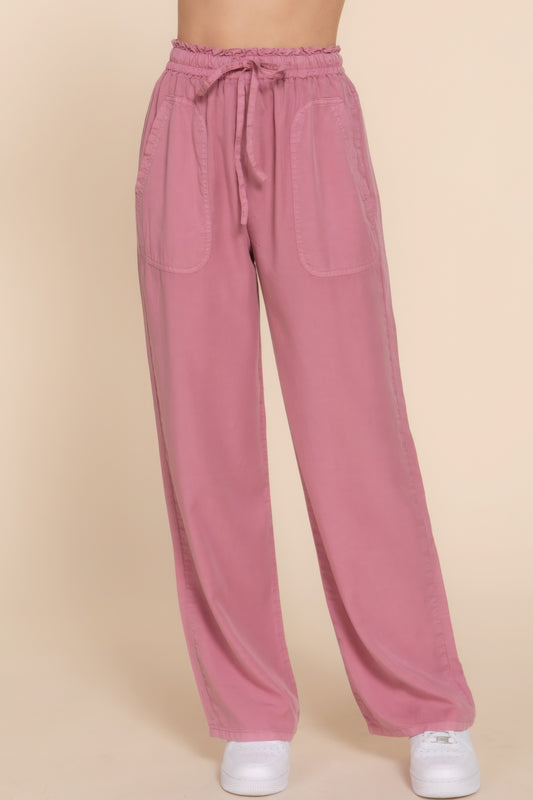 Elastic Waist Tencel Long Pants - ThingsWeUseAndLove 