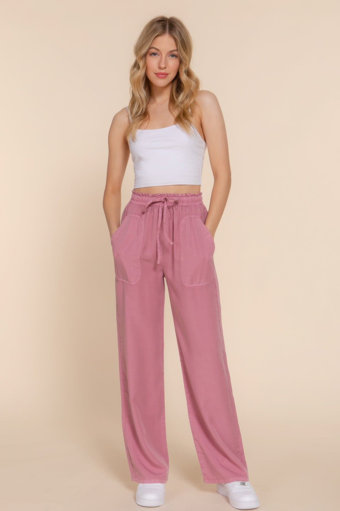 Elastic Waist Tencel Long Pants - ThingsWeUseAndLove 