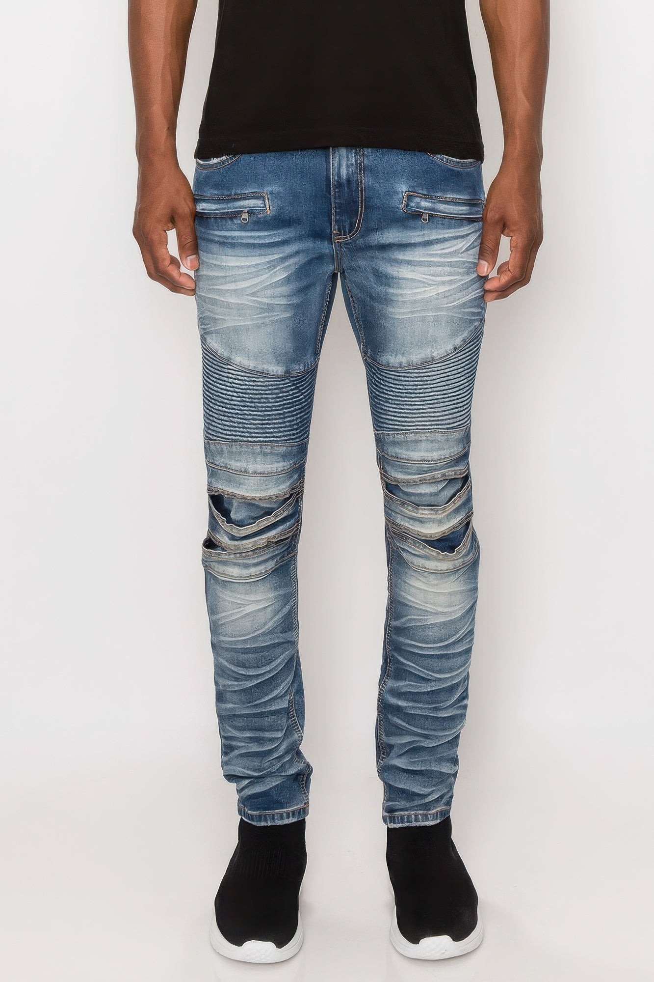 Men Creased Biker Denim Jeans - ThingsWeUseAndLove 