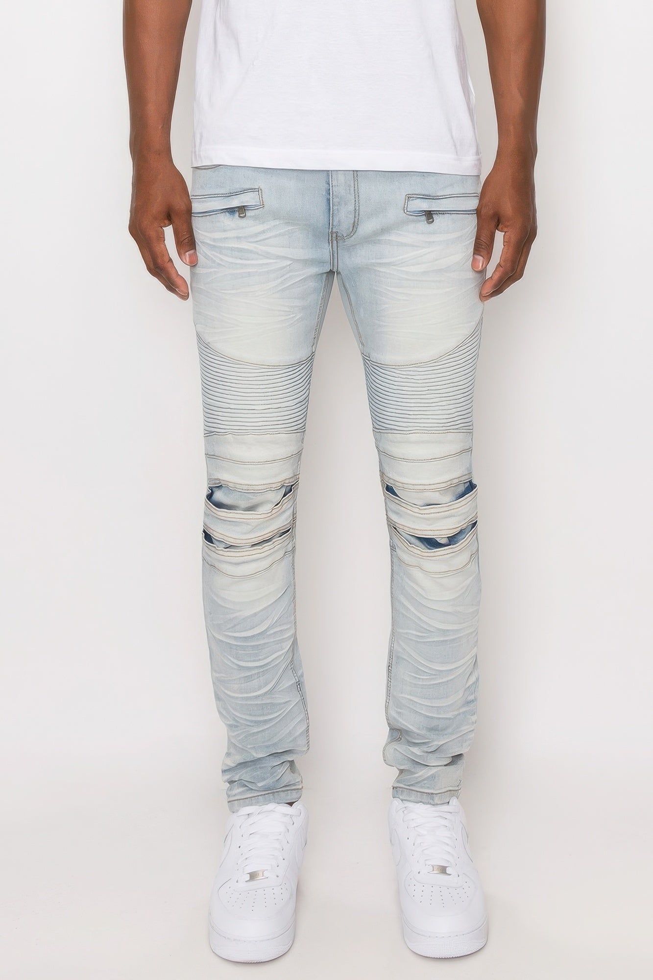 Men Creased Biker Denim Jeans - ThingsWeUseAndLove 