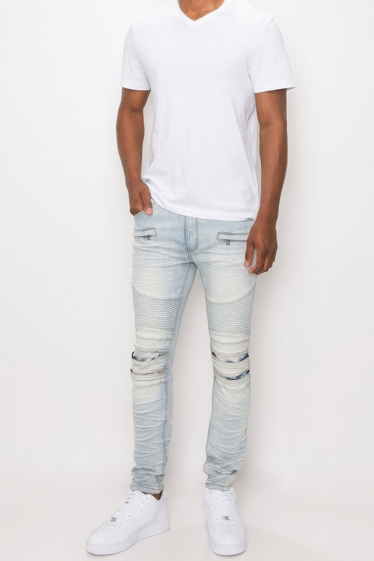 Men Creased Biker Denim Jeans - ThingsWeUseAndLove 