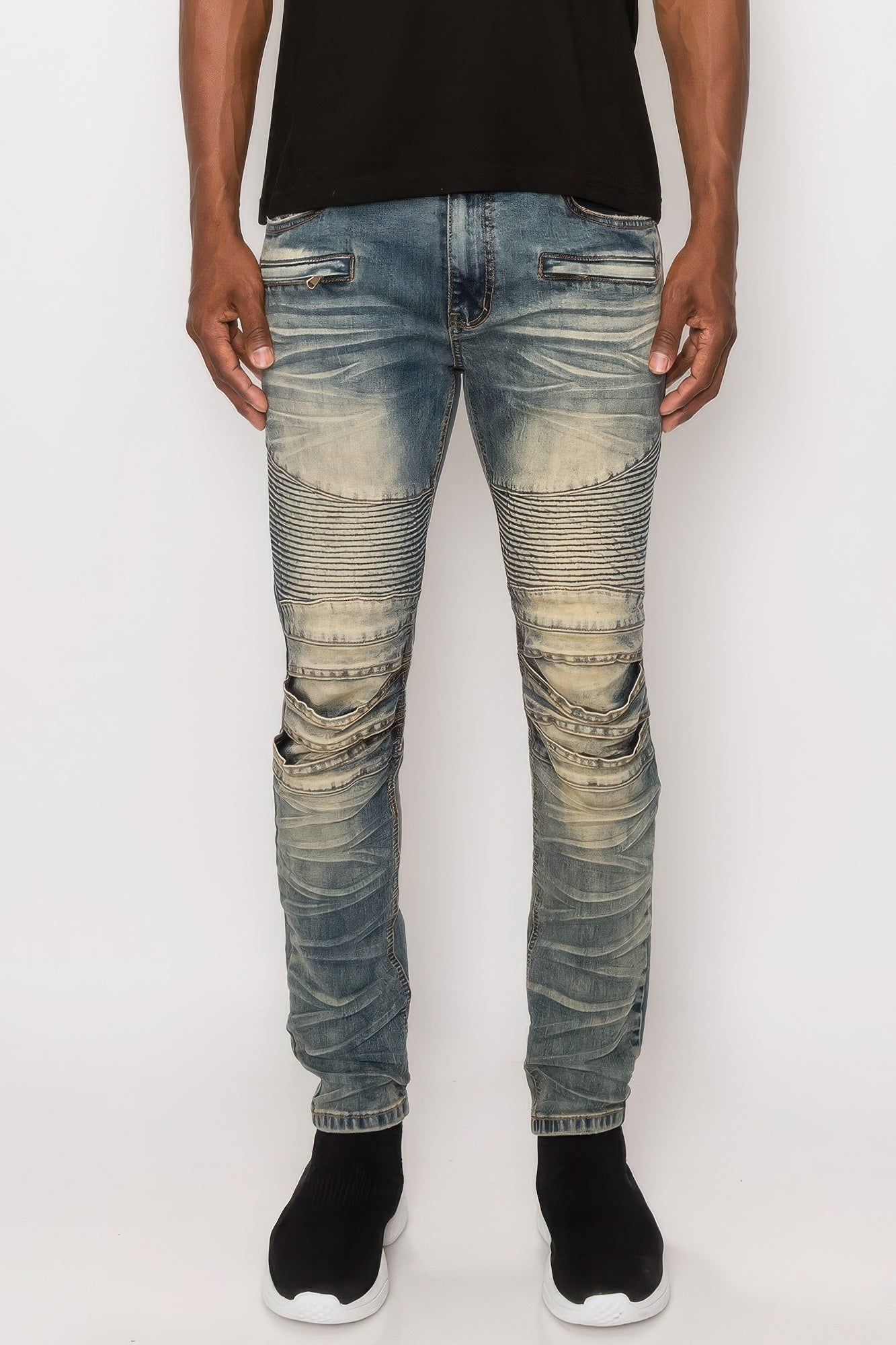 Men Creased Biker Denim Jeans - ThingsWeUseAndLove 