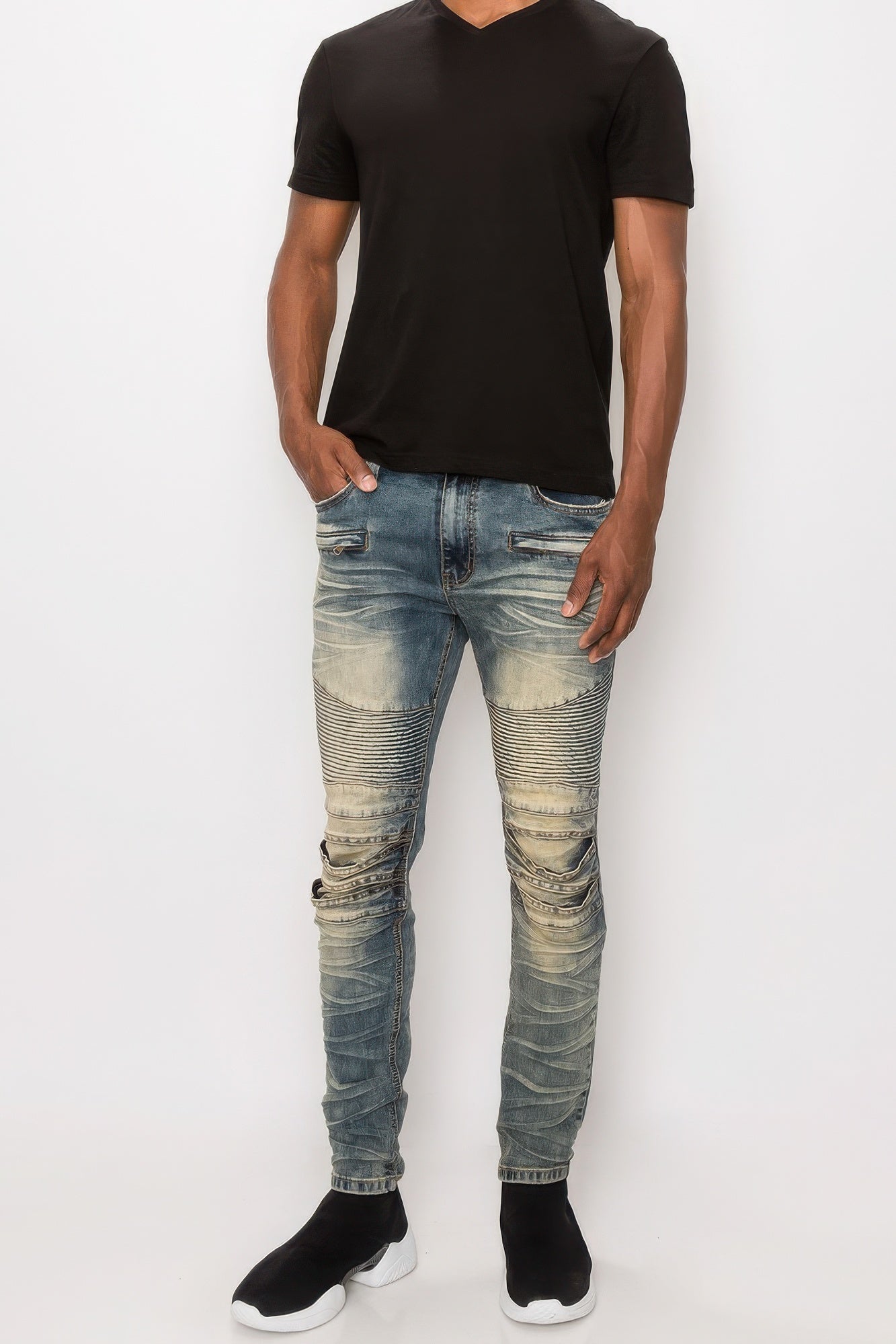 Men Creased Biker Denim Jeans - ThingsWeUseAndLove 