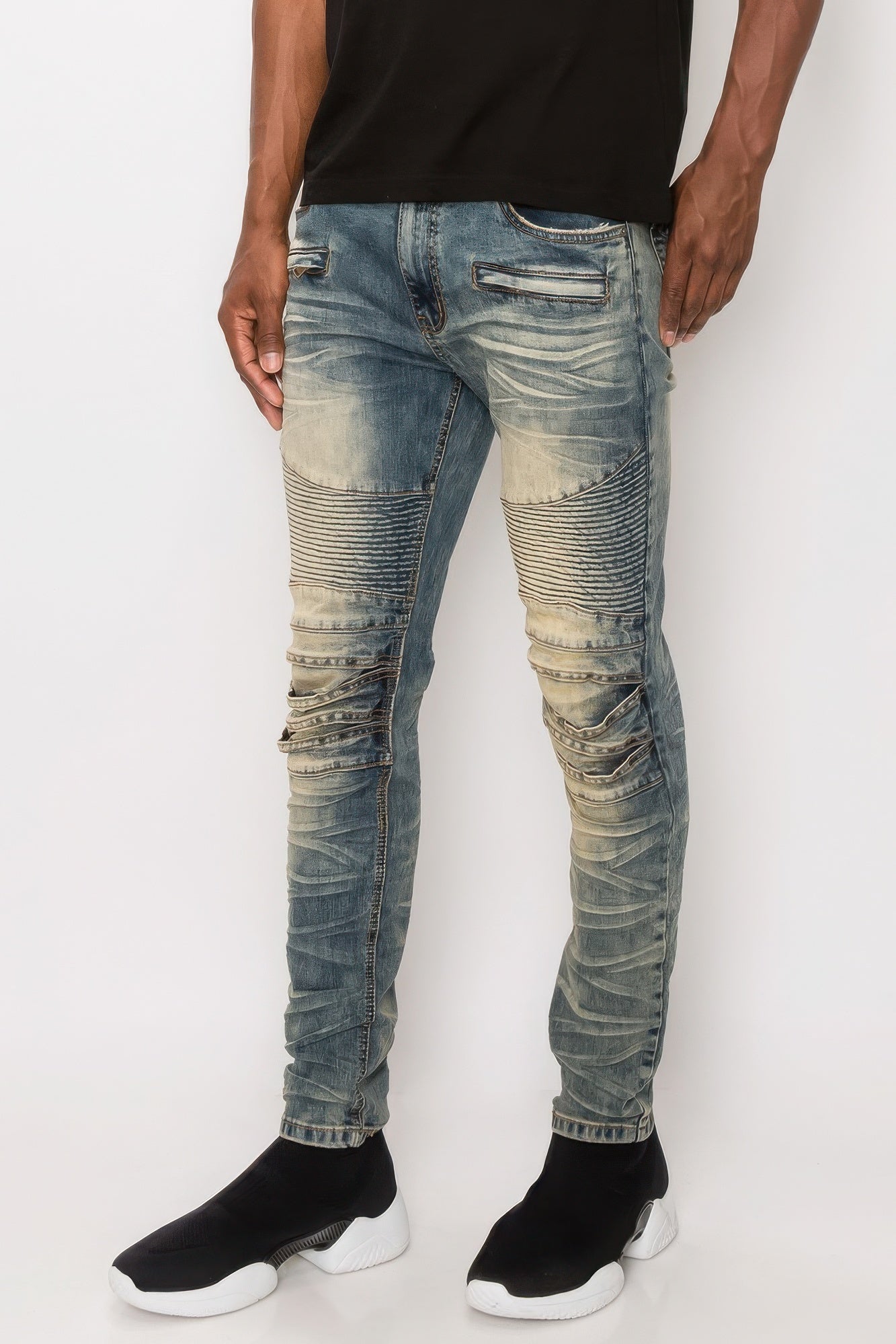 Men Creased Biker Denim Jeans - ThingsWeUseAndLove 