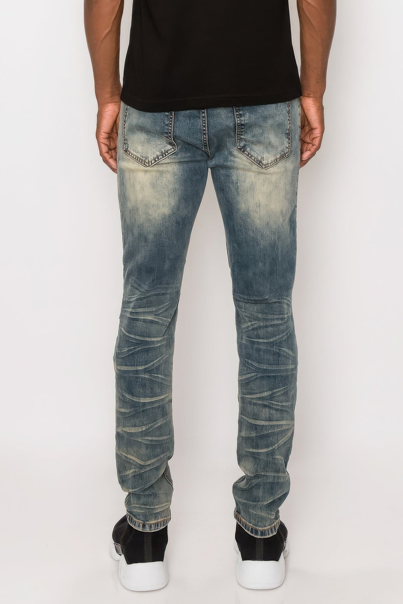 Men Creased Biker Denim Jeans - ThingsWeUseAndLove 