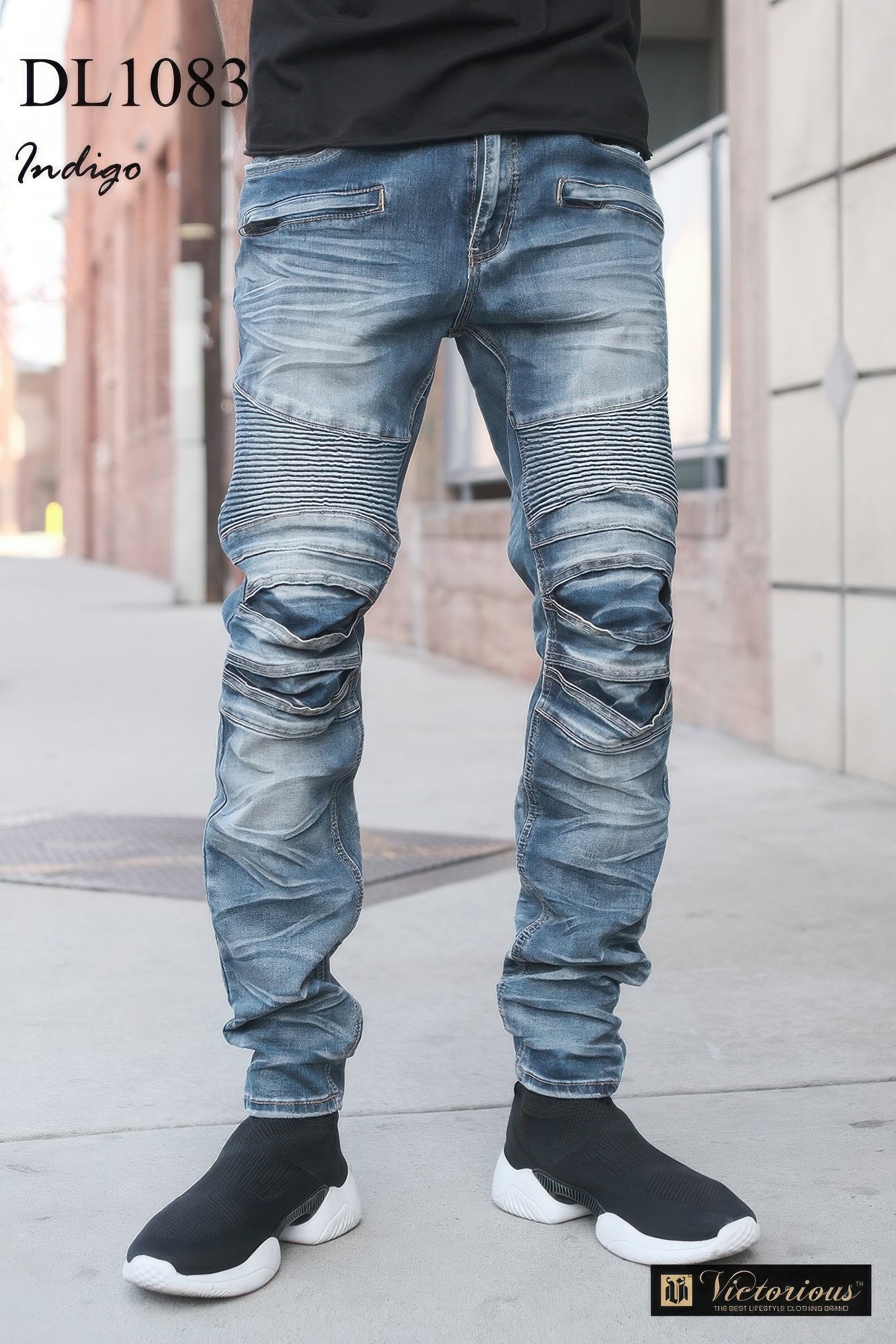 Men Creased Biker Denim Jeans - ThingsWeUseAndLove 