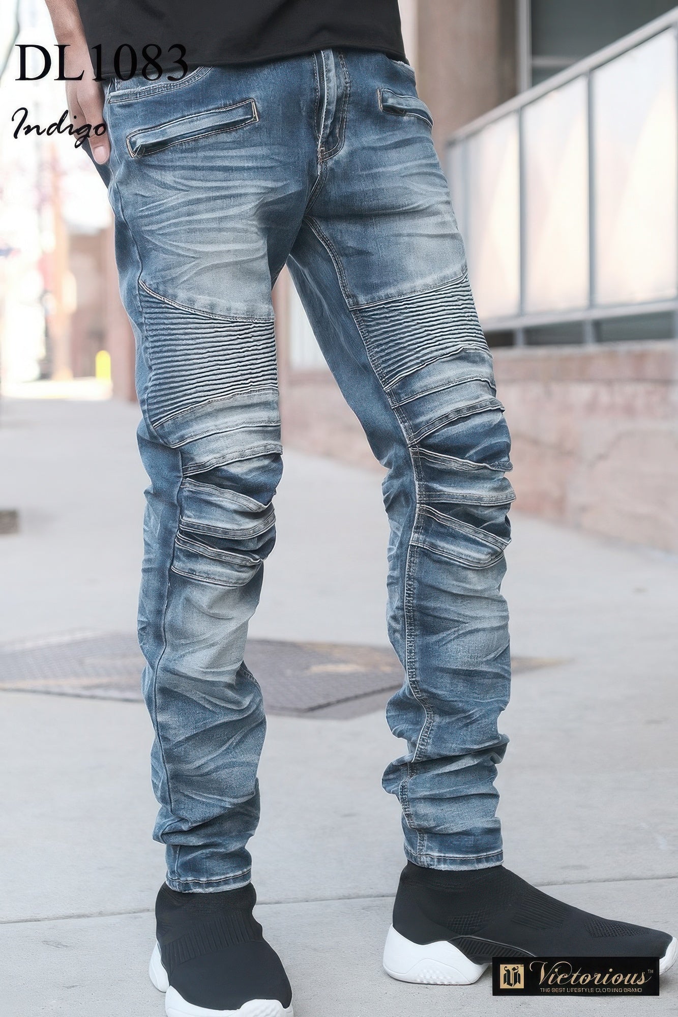 Men Creased Biker Denim Jeans - ThingsWeUseAndLove 