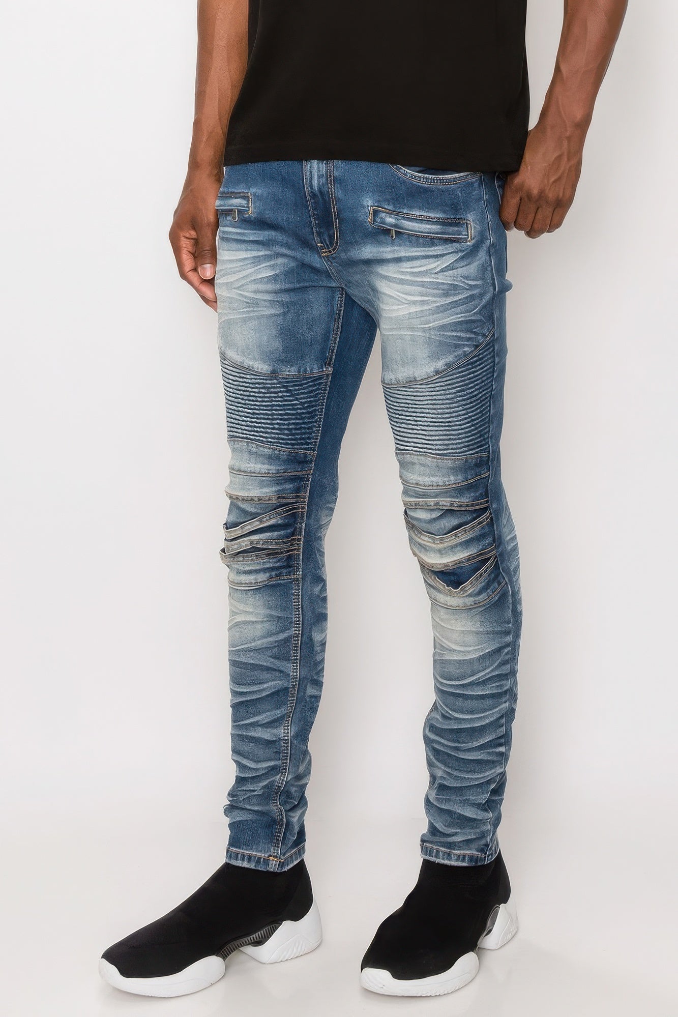 Men Creased Biker Denim Jeans - ThingsWeUseAndLove 