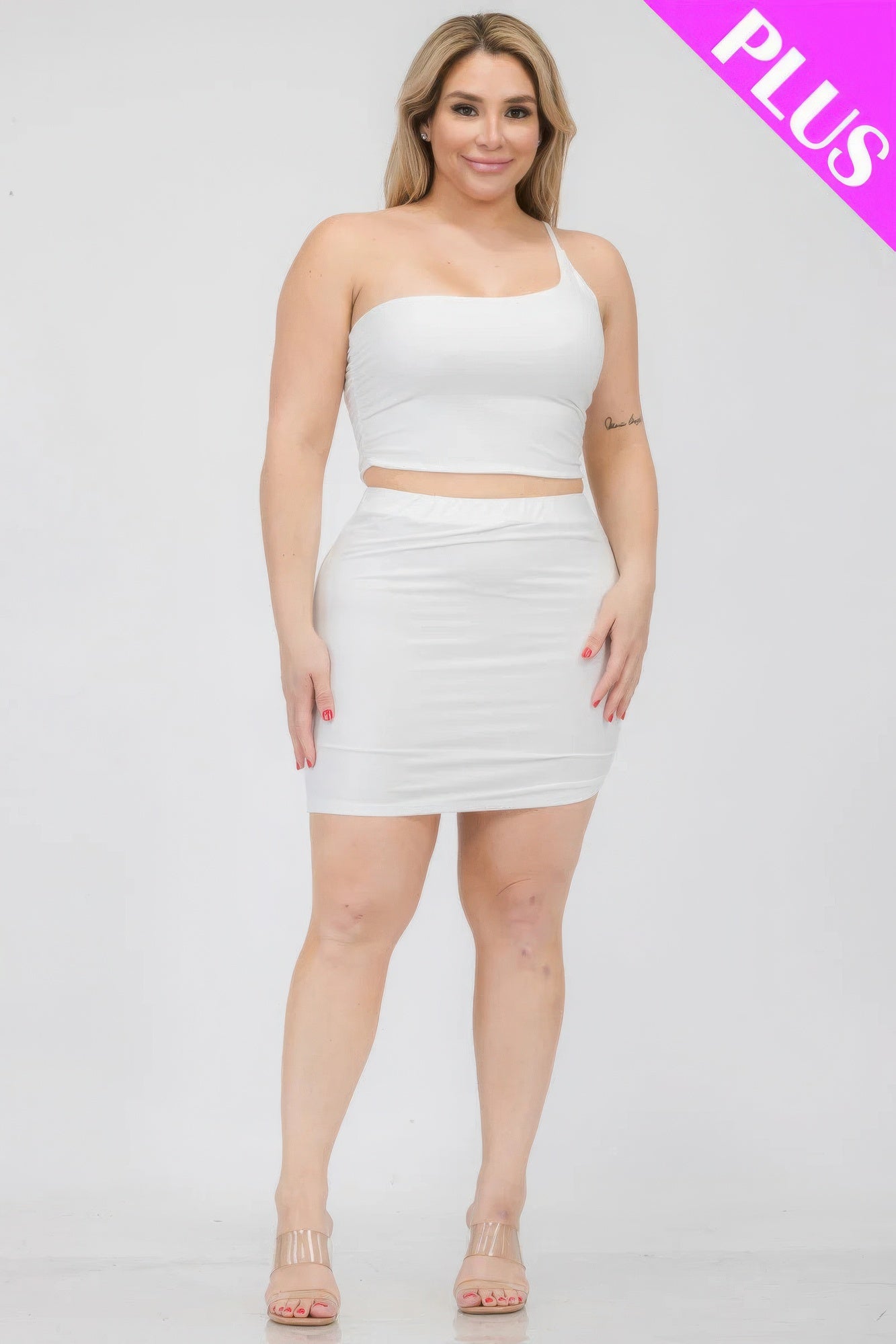 One Shoulder Ruched Crop Top & Mini Skirt Set - ThingsWeUseAndLove 