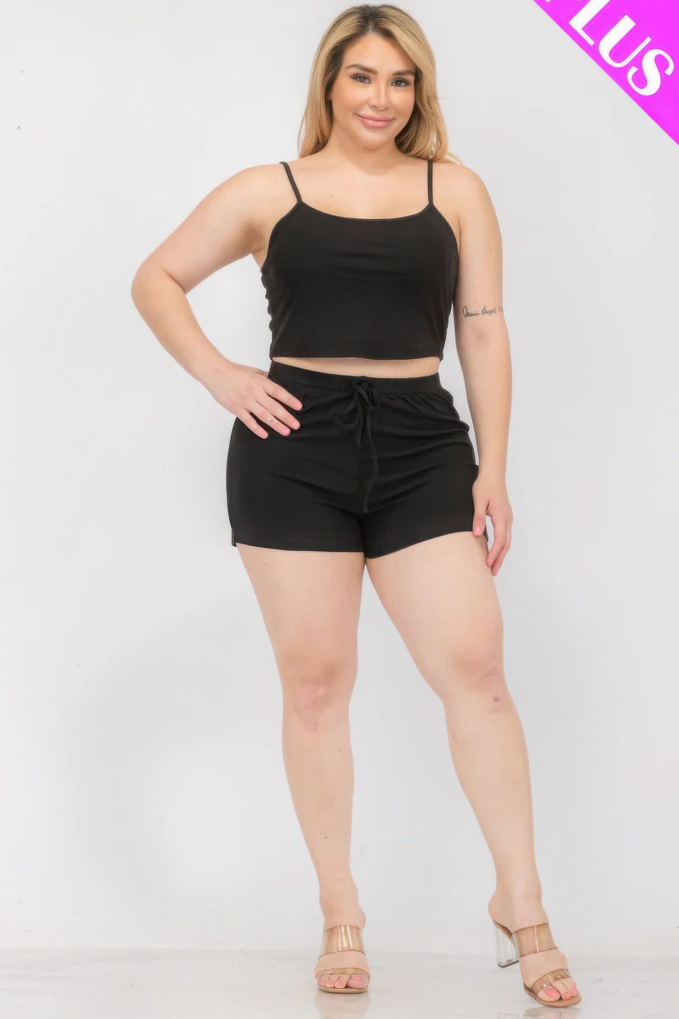 Solid Ribbed Cami Top And Shorts Set - ThingsWeUseAndLove 