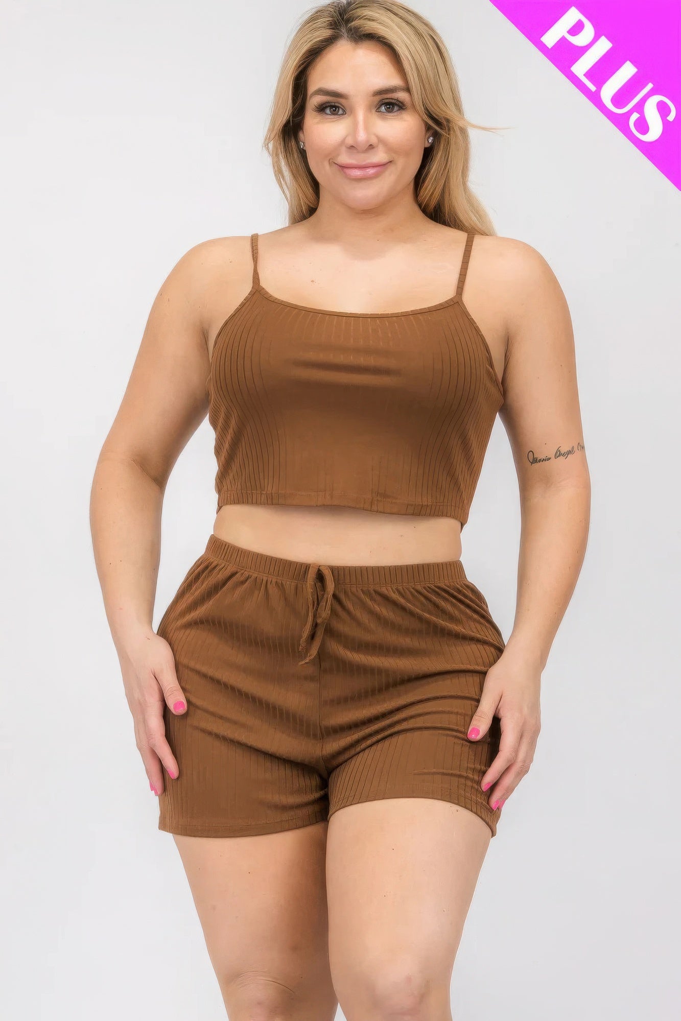 Solid Ribbed Cami Top And Shorts Set - ThingsWeUseAndLove 