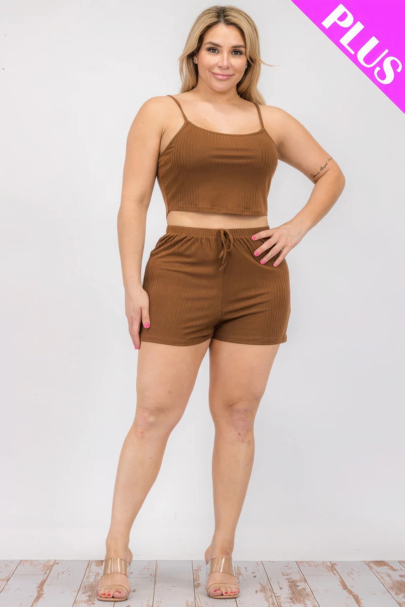Solid Ribbed Cami Top And Shorts Set - ThingsWeUseAndLove 