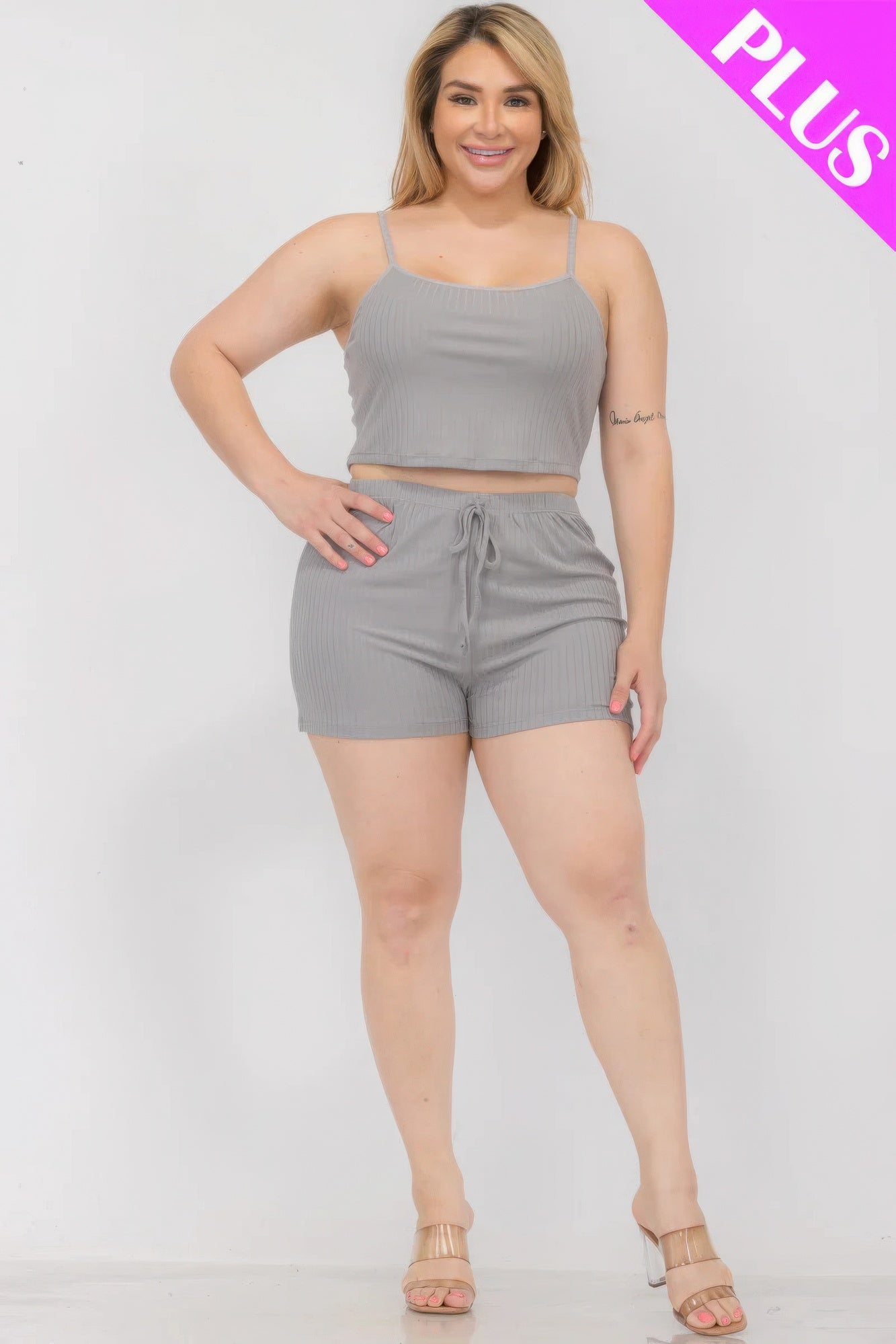 Solid Ribbed Cami Top And Shorts Set - ThingsWeUseAndLove 