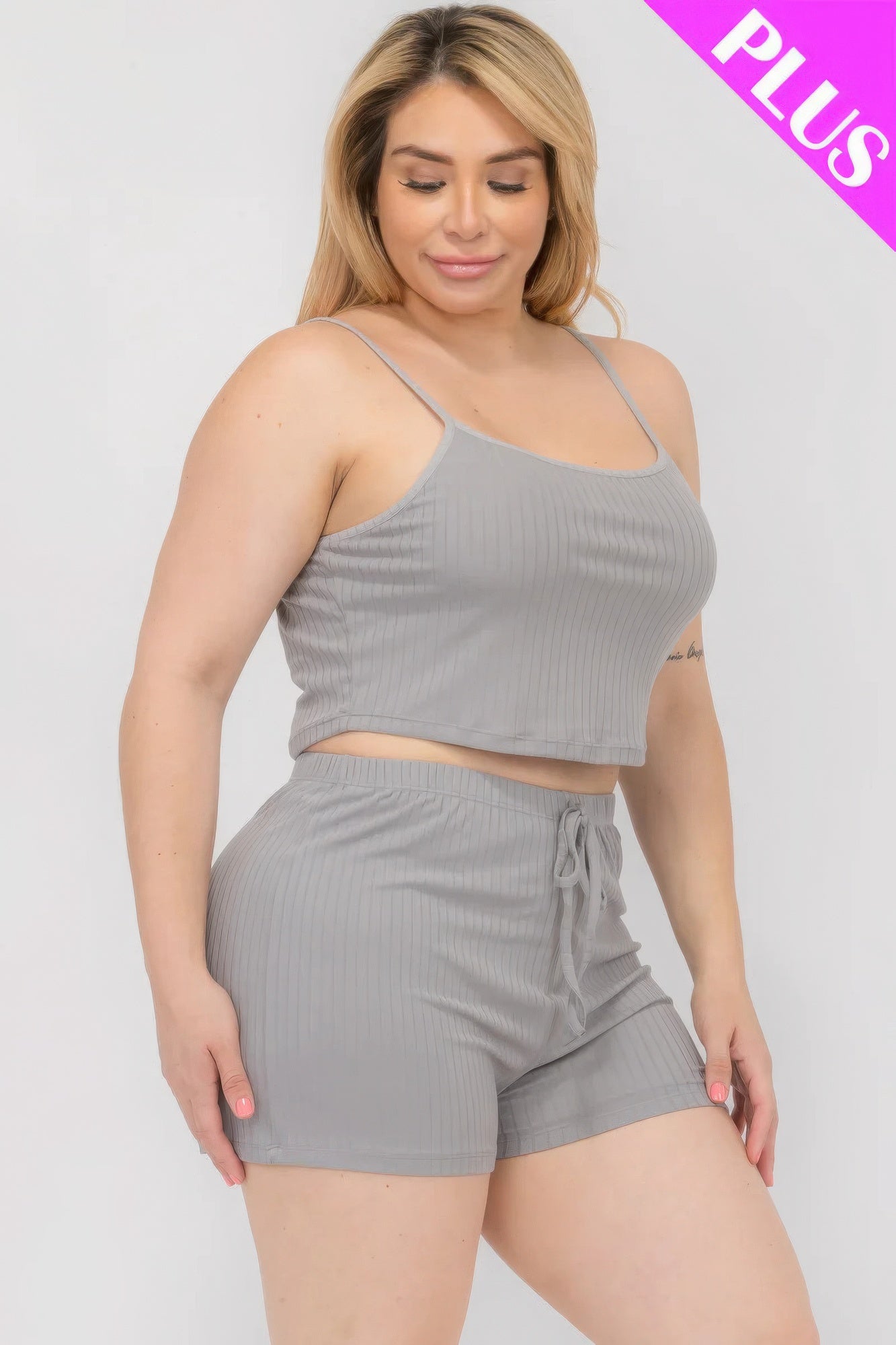 Solid Ribbed Cami Top And Shorts Set - ThingsWeUseAndLove 