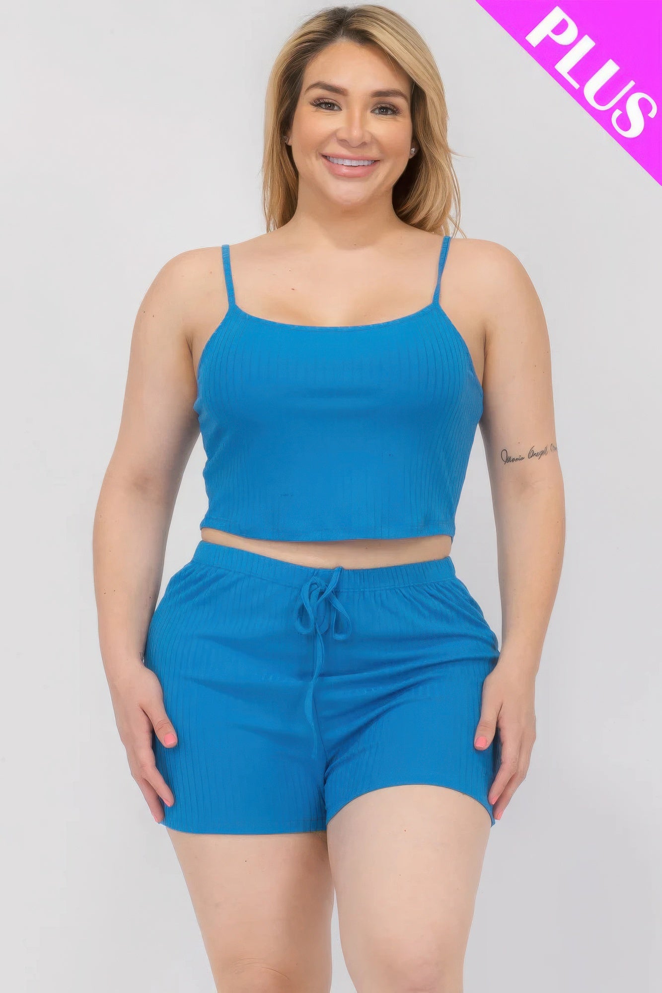 Solid Ribbed Cami Top And Shorts Set - ThingsWeUseAndLove 