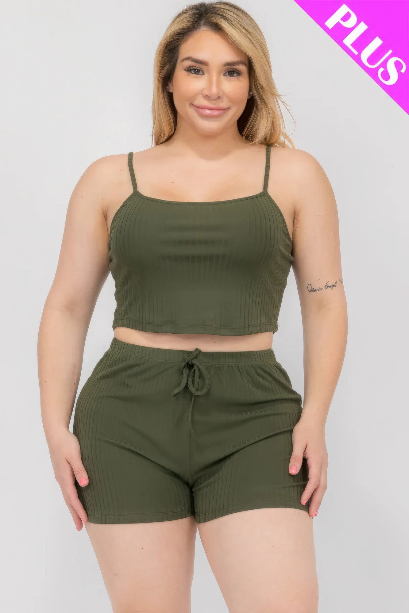 Solid Ribbed Cami Top And Shorts Set - ThingsWeUseAndLove 