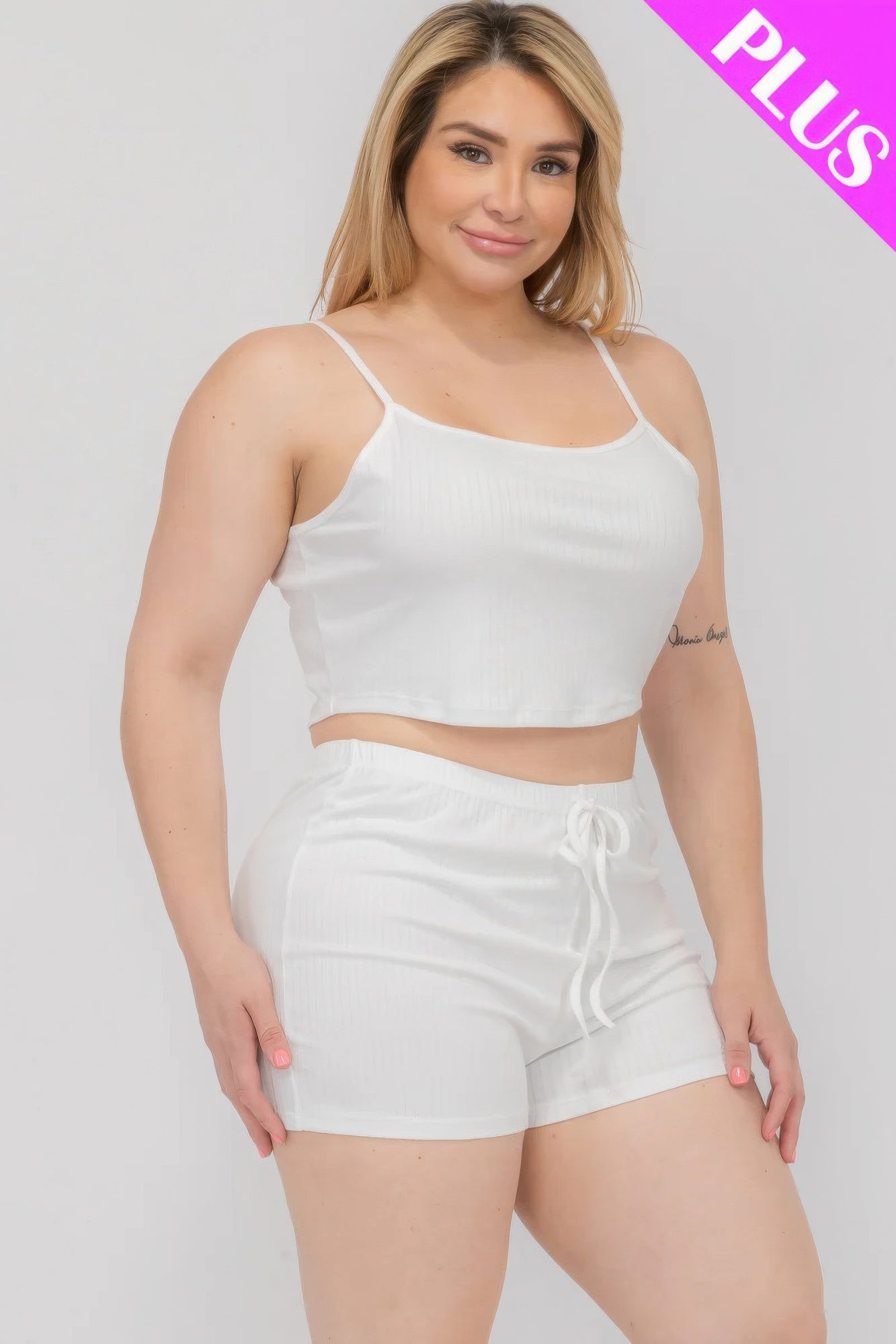 Solid Ribbed Cami Top And Shorts Set - ThingsWeUseAndLove 