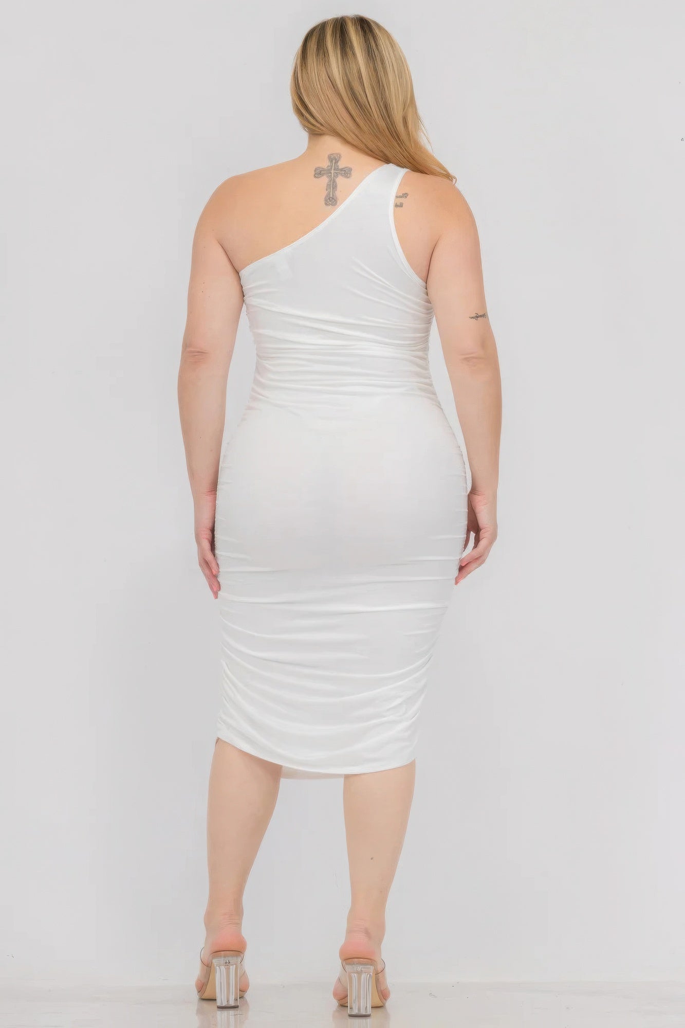 Ruched One Shoulder Midi Bodycon Dress - ThingsWeUseAndLove 