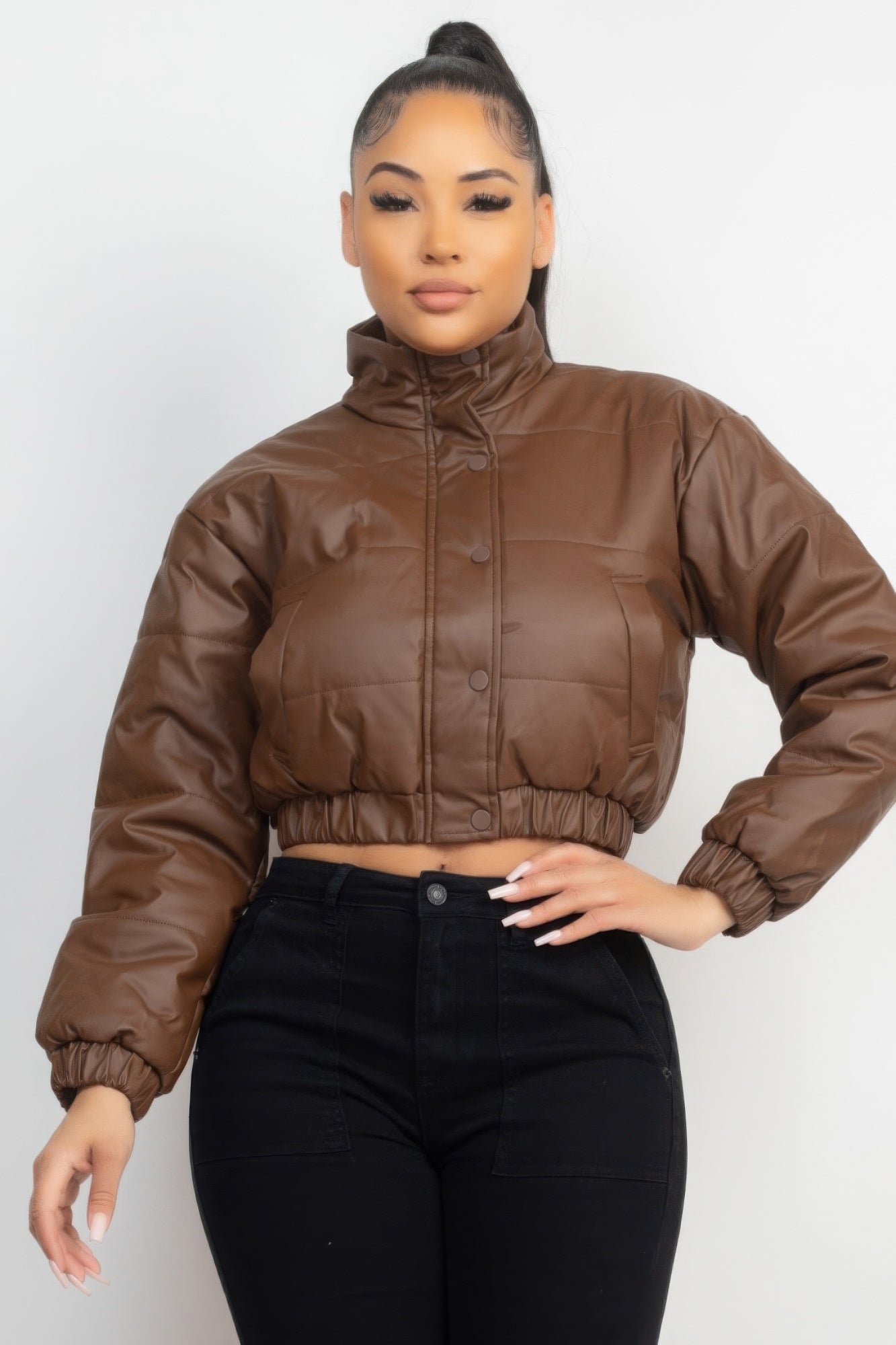 Snap Button Padded Crop Jacket - ThingsWeUseAndLove 