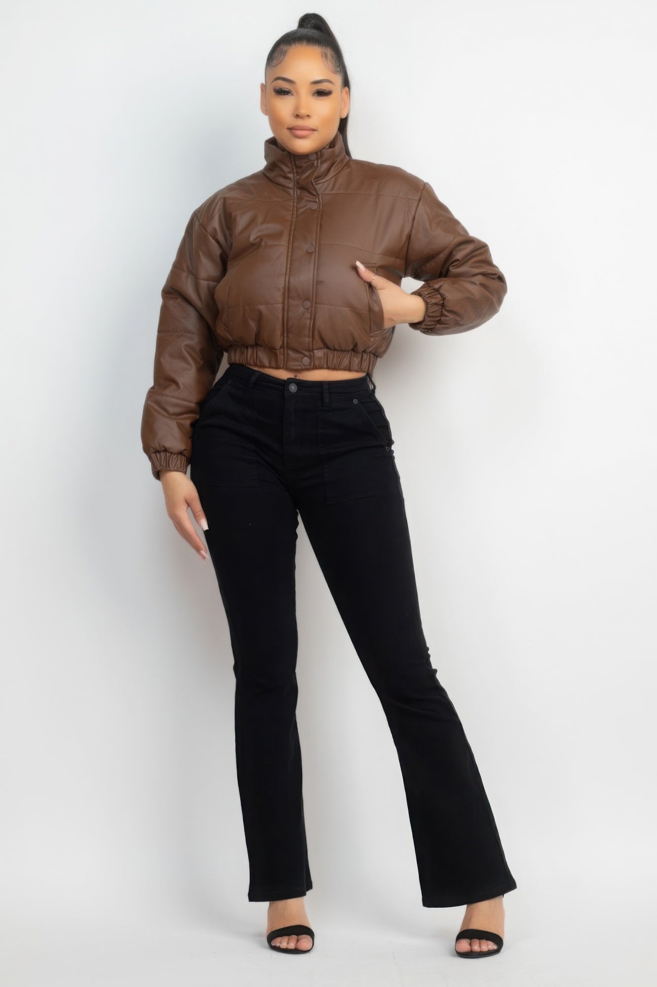 Snap Button Padded Crop Jacket - ThingsWeUseAndLove 