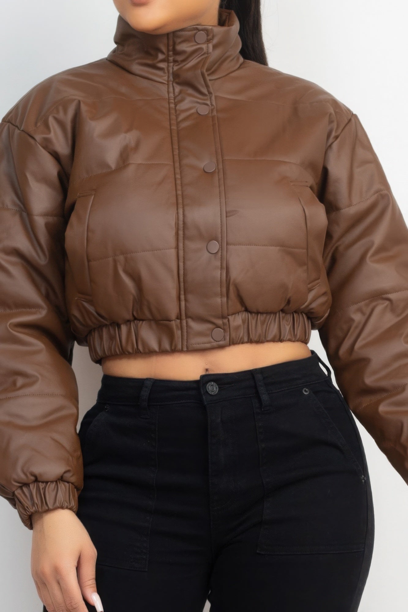 Snap Button Padded Crop Jacket - ThingsWeUseAndLove 