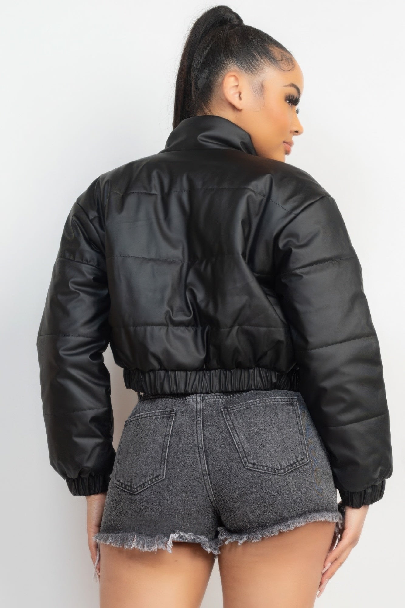 Snap Button Padded Crop Jacket - ThingsWeUseAndLove 