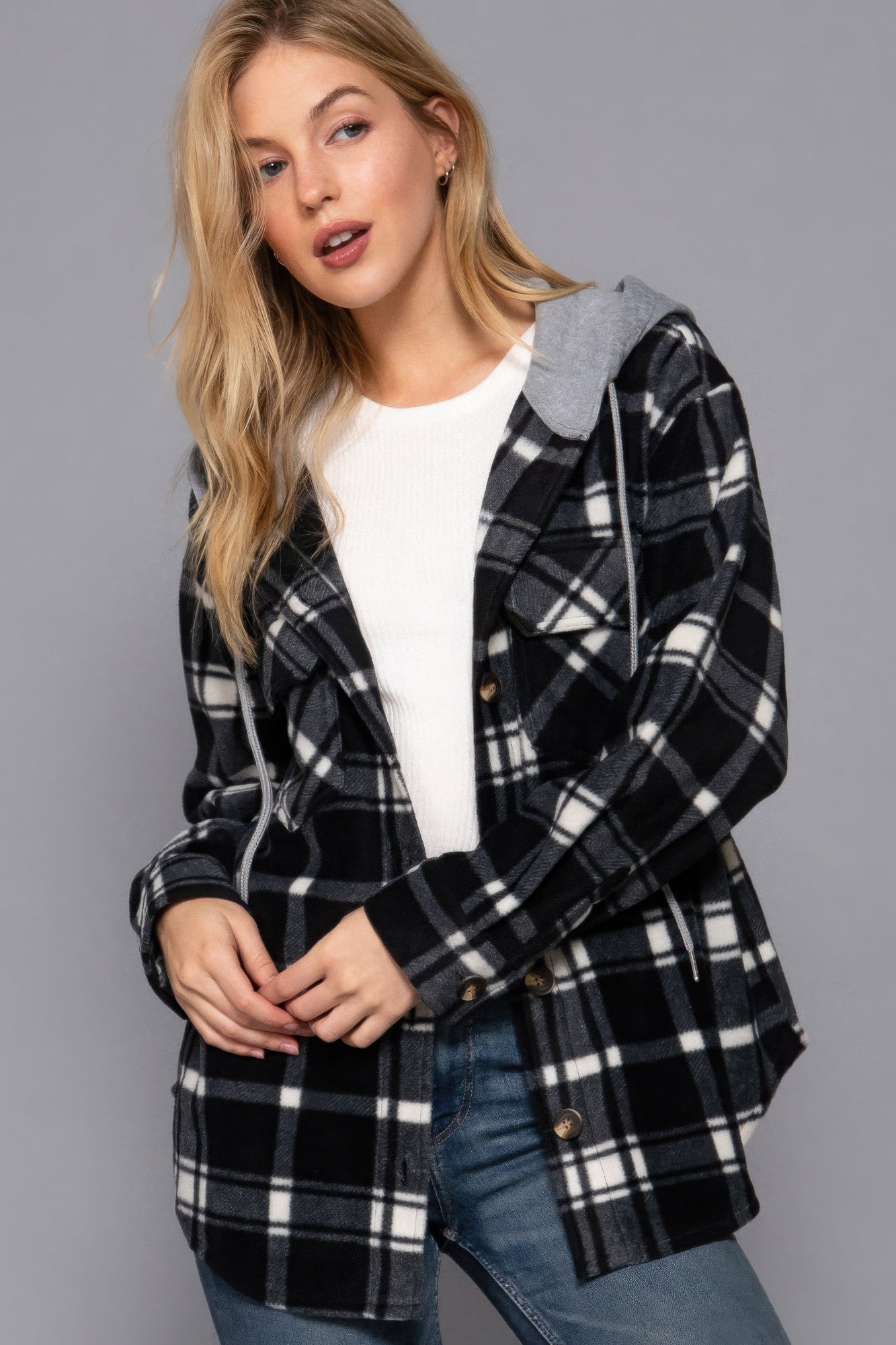 Plaid Print Hoodie Fleece Jacket - ThingsWeUseAndLove 