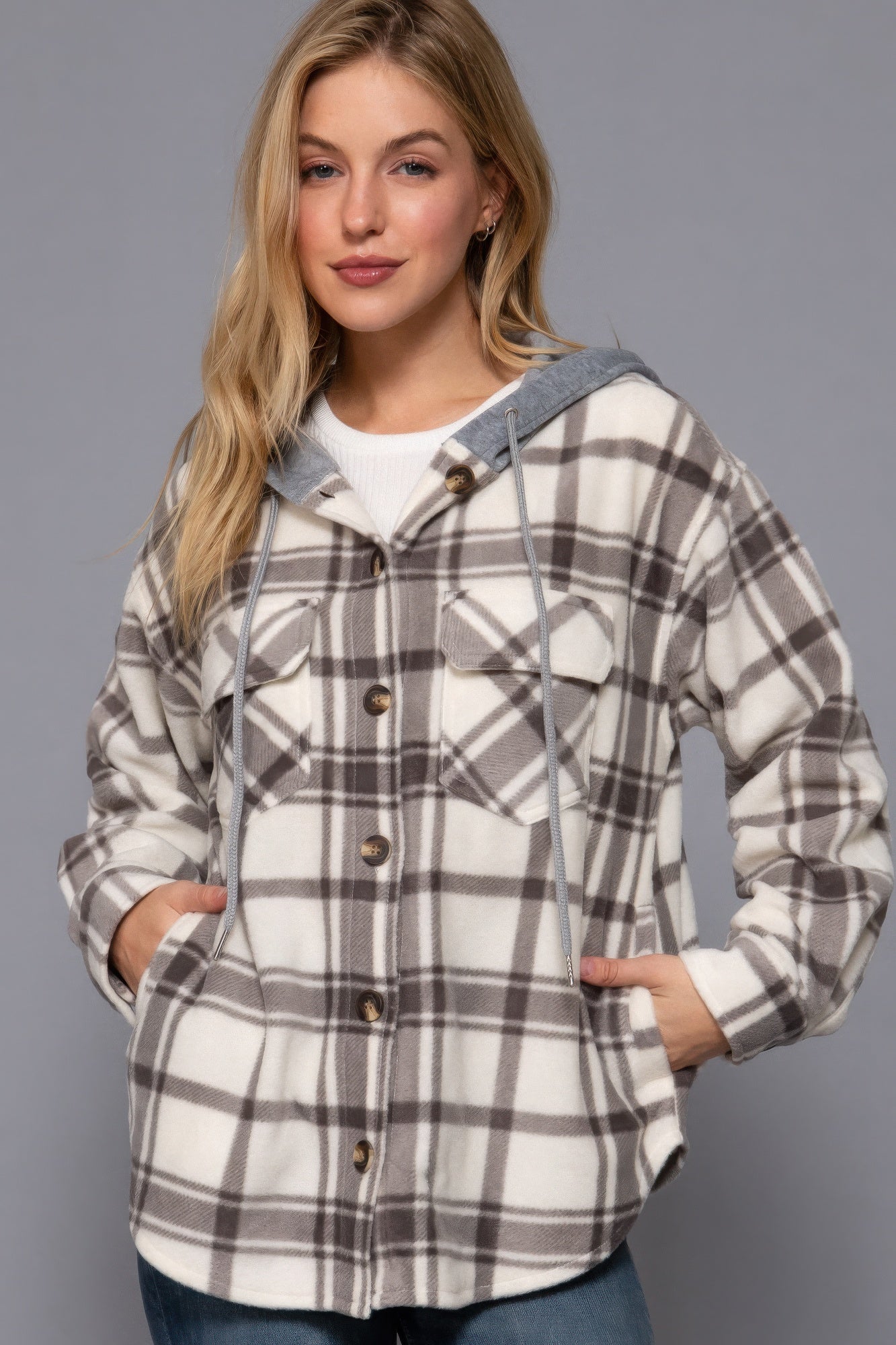 Plaid Print Hoodie Fleece Jacket - ThingsWeUseAndLove 