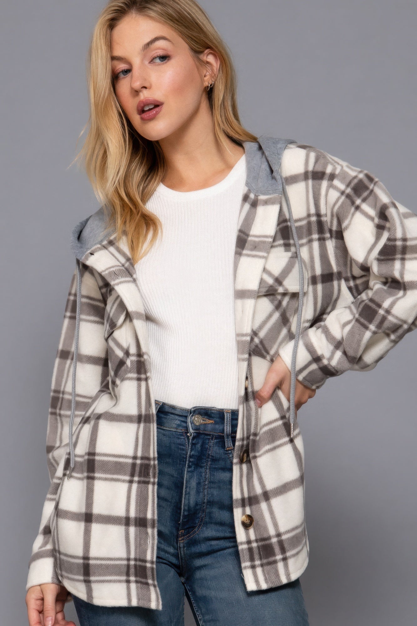 Plaid Print Hoodie Fleece Jacket - ThingsWeUseAndLove 