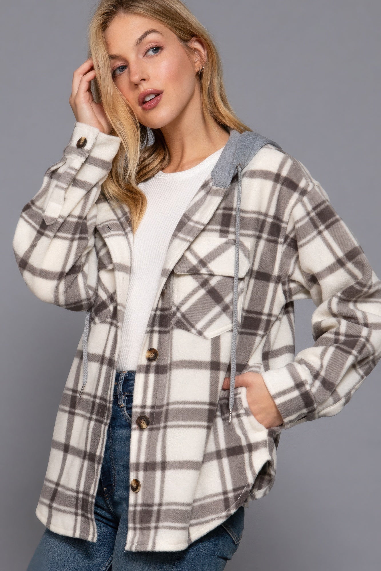 Plaid Print Hoodie Fleece Jacket - ThingsWeUseAndLove 