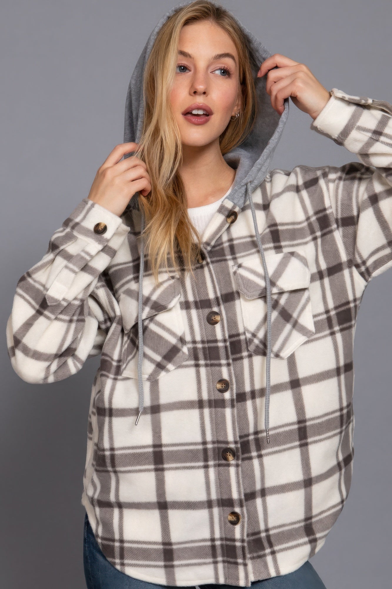 Plaid Print Hoodie Fleece Jacket - ThingsWeUseAndLove 