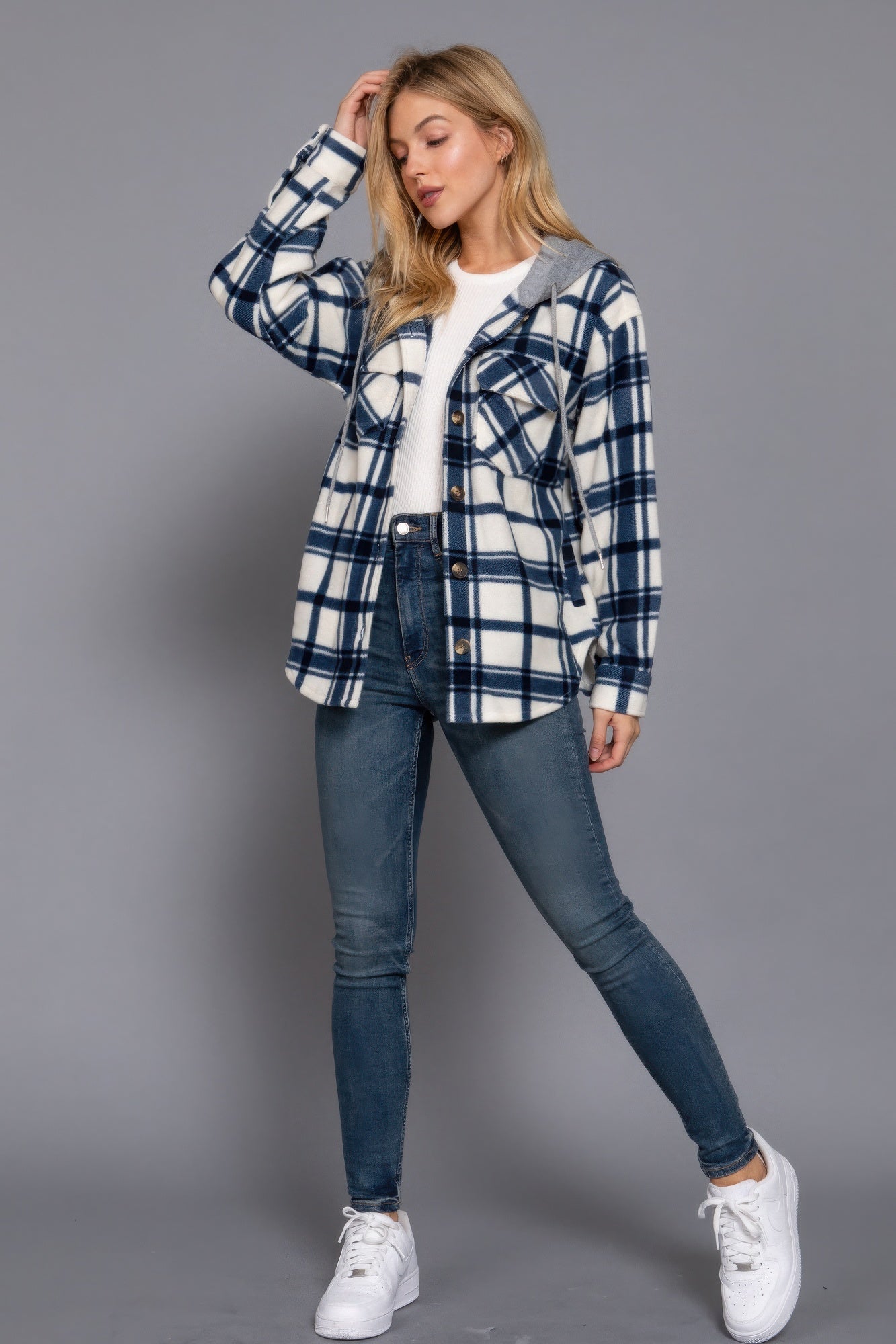 Plaid Print Hoodie Fleece Jacket - ThingsWeUseAndLove 