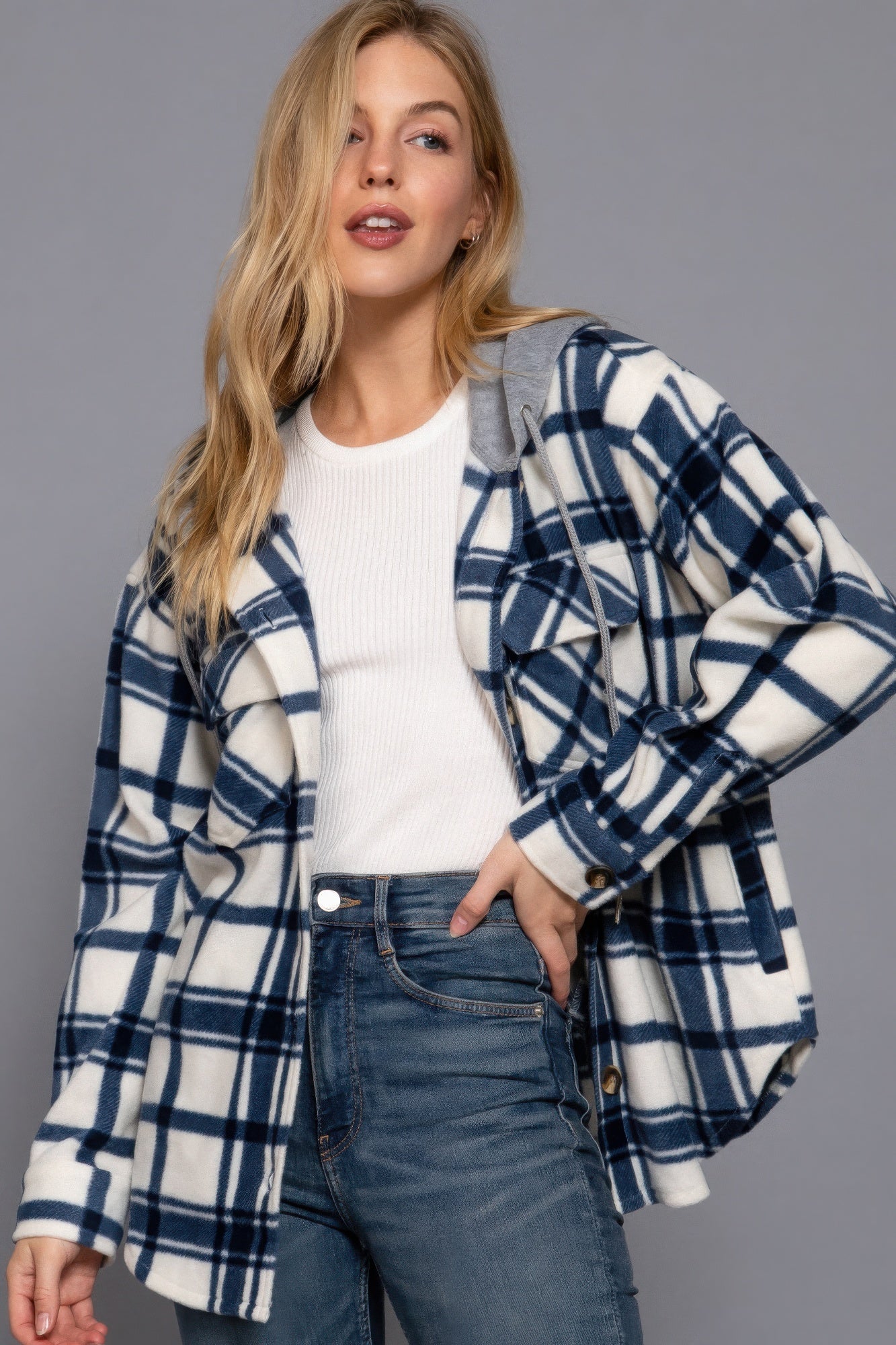 Plaid Print Hoodie Fleece Jacket - ThingsWeUseAndLove 