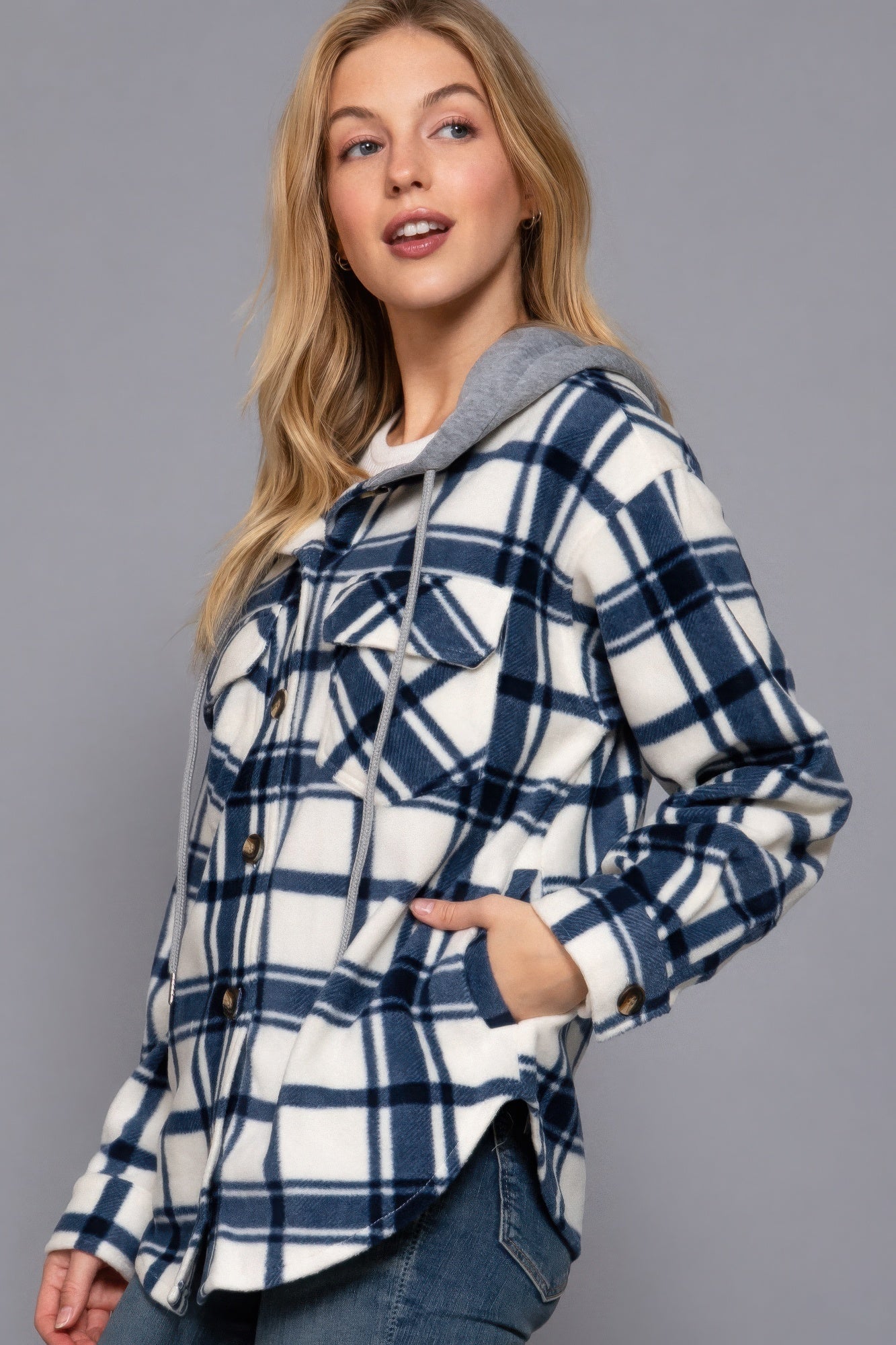 Plaid Print Hoodie Fleece Jacket - ThingsWeUseAndLove 