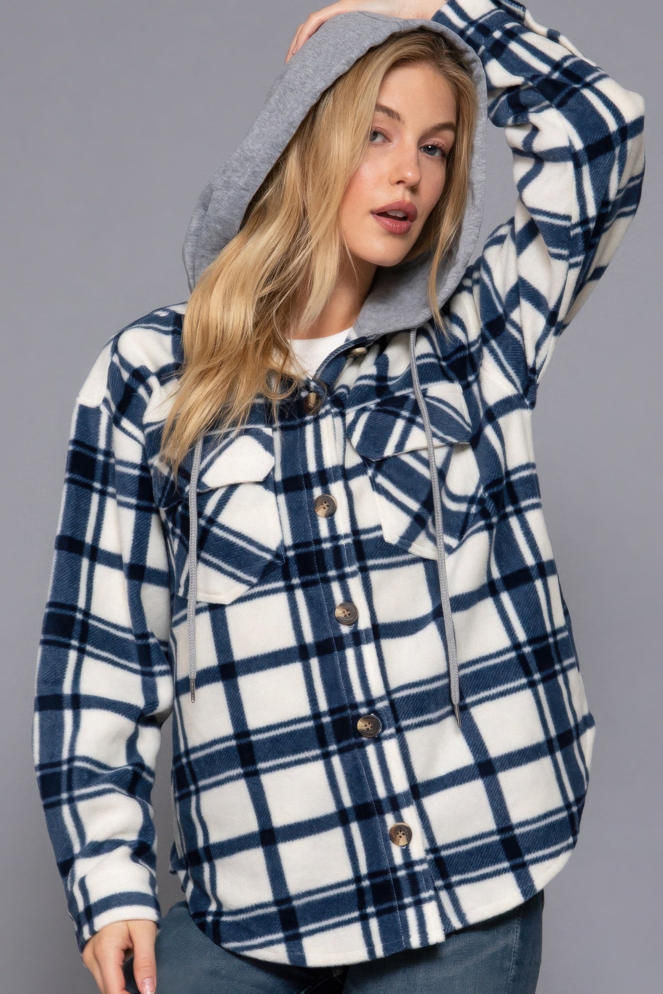 Plaid Print Hoodie Fleece Jacket - ThingsWeUseAndLove 