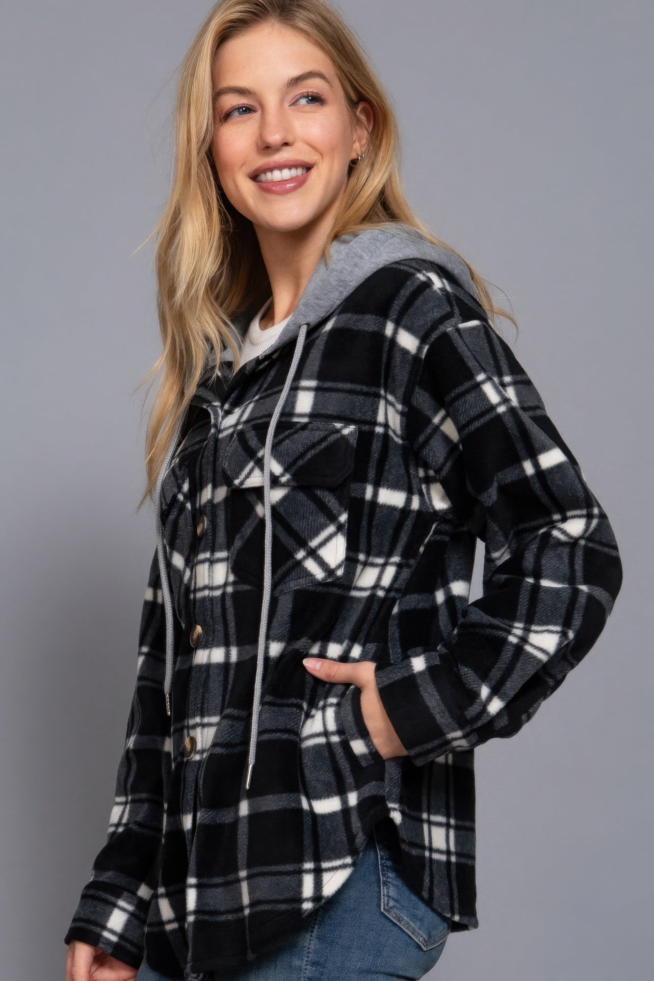 Plaid Print Hoodie Fleece Jacket - ThingsWeUseAndLove 