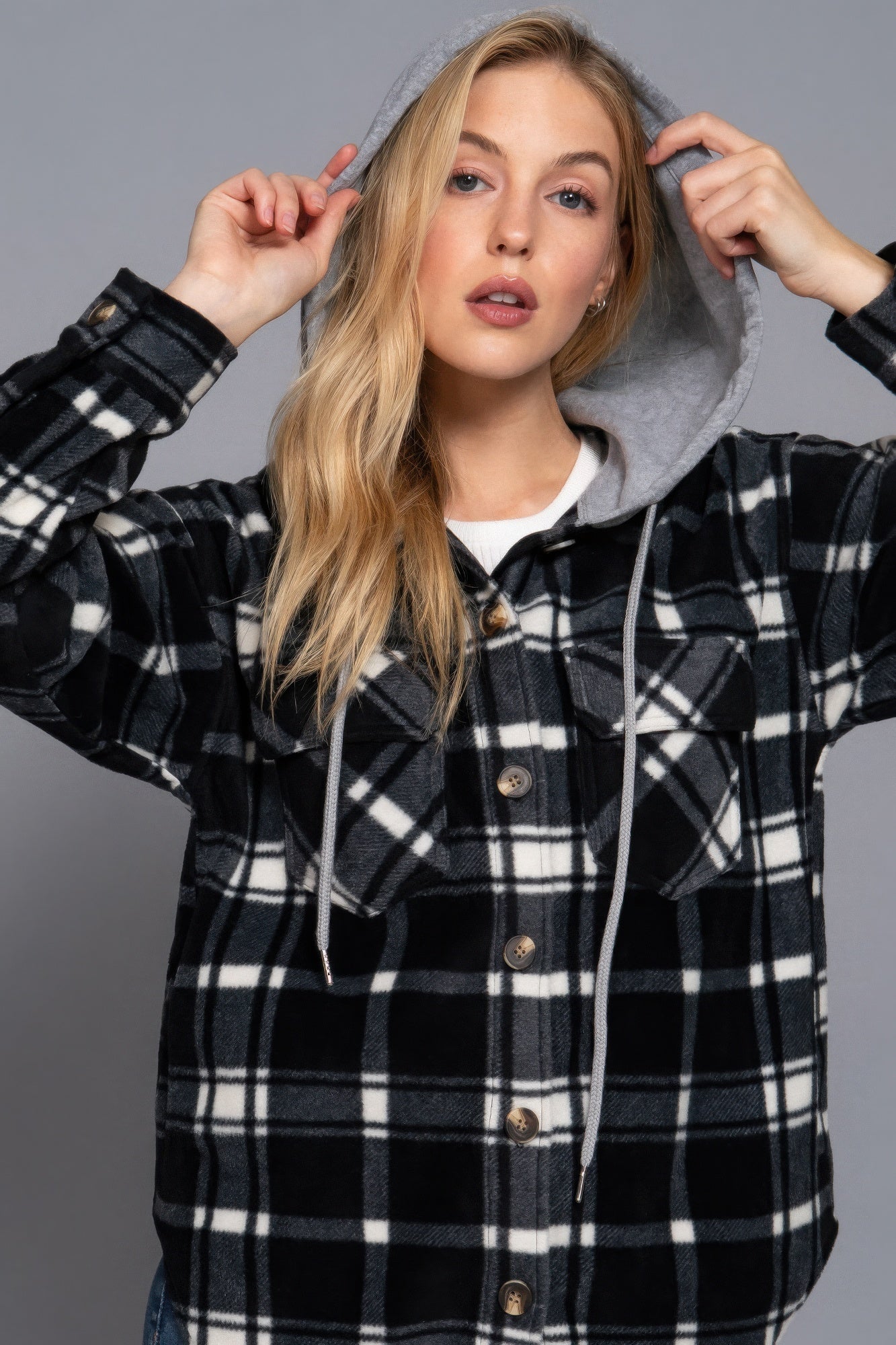 Plaid Print Hoodie Fleece Jacket - ThingsWeUseAndLove 