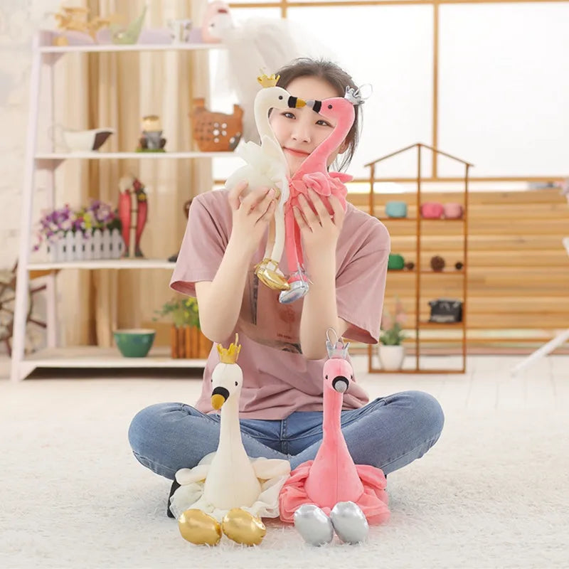 Swan Plush Toy 35CM Soft Animal Doll with Crown Cute Flamingo Stuffed Toy for Kids Baby Girls - ThingsWeUseAndLove 