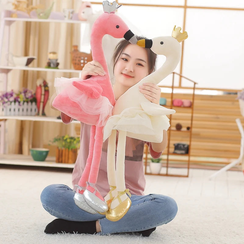 Swan Plush Toy 35CM Soft Animal Doll with Crown Cute Flamingo Stuffed Toy for Kids Baby Girls - ThingsWeUseAndLove 