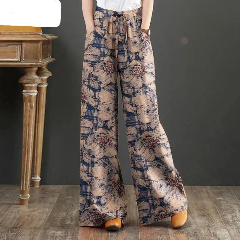 Bohemian Wide Leg Floral Pant Woman Casual Cotton Long Trousers - ThingsWeUseAndLove 