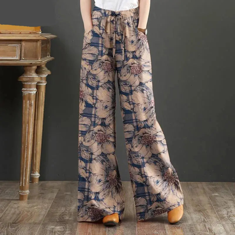 Bohemian Wide Leg Floral Pant Woman Casual Cotton Long Trousers - ThingsWeUseAndLove 
