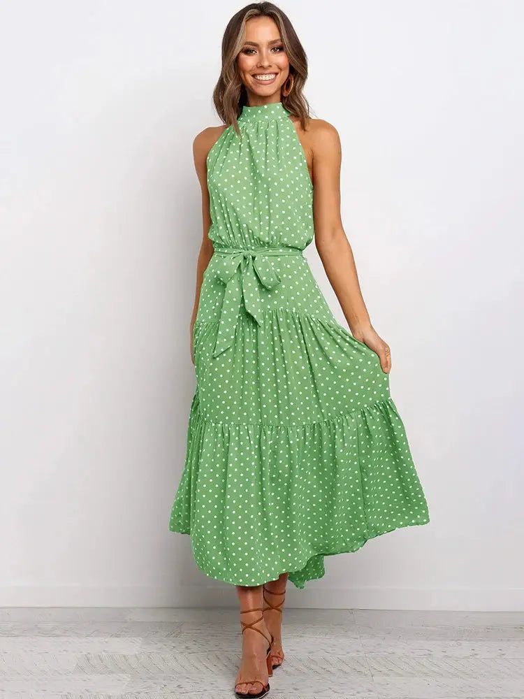 Summer - Long Dress Polka Dot Casual Halter Strapless Dresses - ThingsWeUseAndLove 