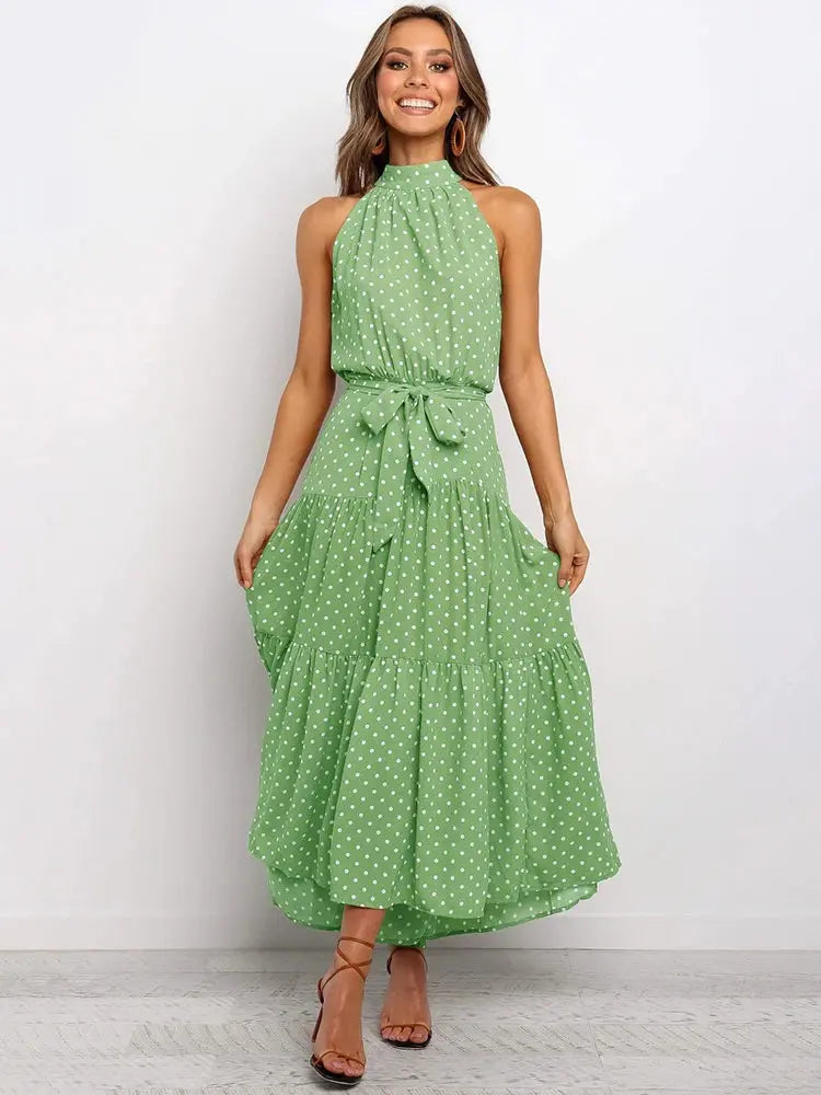 Summer - Long Dress Polka Dot Casual Halter Strapless Dresses - ThingsWeUseAndLove 