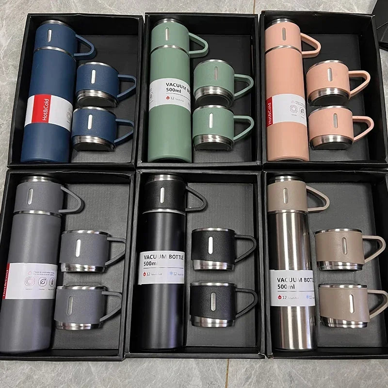 500ML Stainless Steel Vacuum Flask, with two cups Set - Elegant and Versatile - ThingsWeUseAndLove 