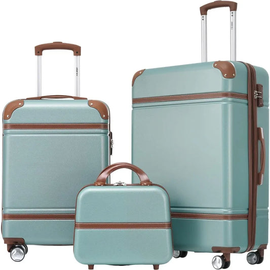 Vintage Expandable Spinner Luggage Set with Cosmetic Case - Carry-On and Checked Suitcases - ThingsWeUseAndLove 