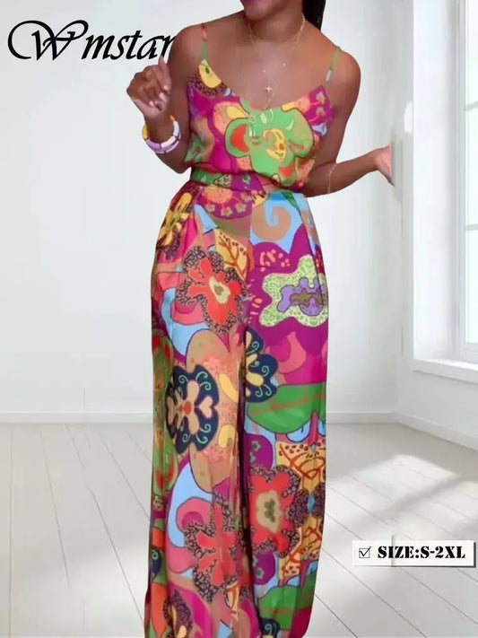 Women's Jumpsuits Sexy Deep V-Back Sleeveless Jumpsuit Island Vacation - ThingsWeUseAndLove 