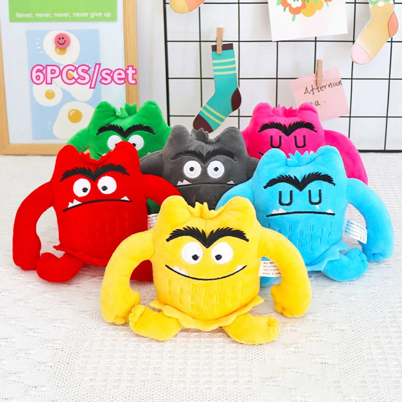 6pcs/Set The Color Monster Dolls Soft Stuffed Kawaii Emotion Cushion Plushie Monster Companion My Emotional Little Monster Plush Toy Set - Blue/Red Cartoon Plush Dolls - ThingsWeUseAndLove 