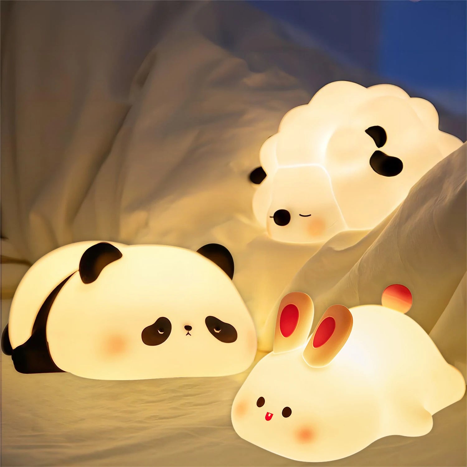 Cute Sheep, Panda, and Rabbit Silicone LED Night Lights - USB Rechargeable, Timing Bedside Decor for Kids and Babies - ThingsWeUseAndLove 