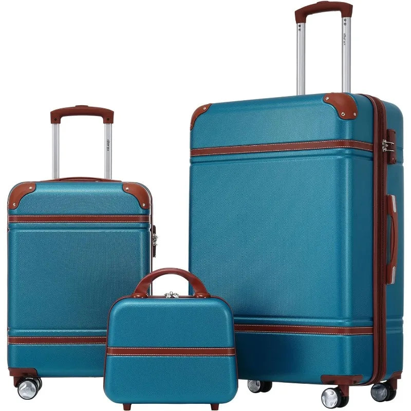 Vintage Expandable Spinner Luggage Set with Cosmetic Case - Carry-On and Checked Suitcases - ThingsWeUseAndLove 