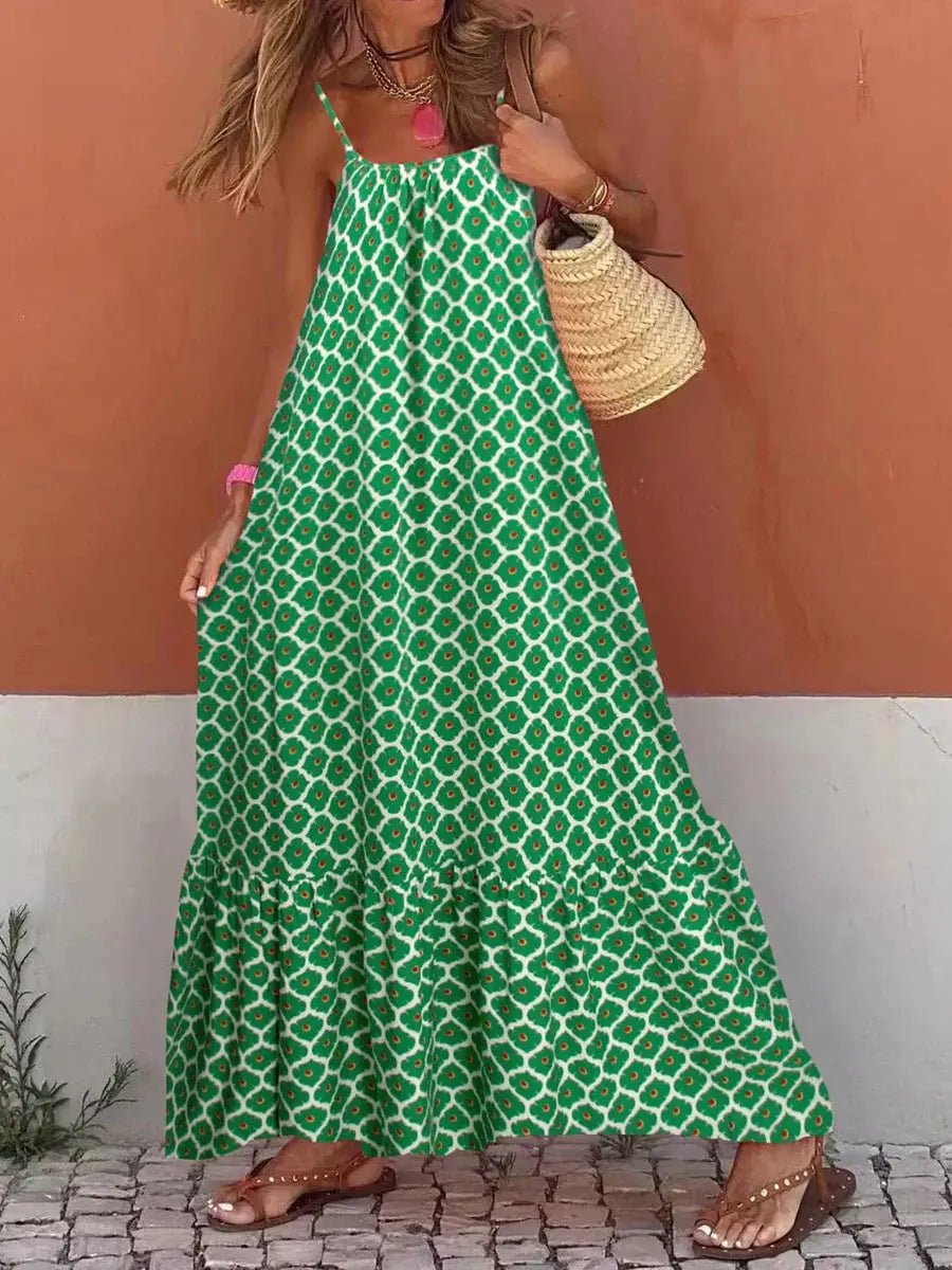 Women's Boho Sleeveless Dress - Summer Print Spaghetti Strap Party Dress for Cocktail, Beach, and Streetwear - ThingsWeUseAndLove 